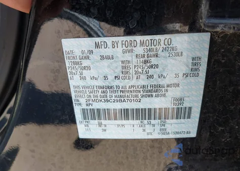 2009 Ford Edge Limited из США, поврежденный, VIN 2FMDK39C29BA70102